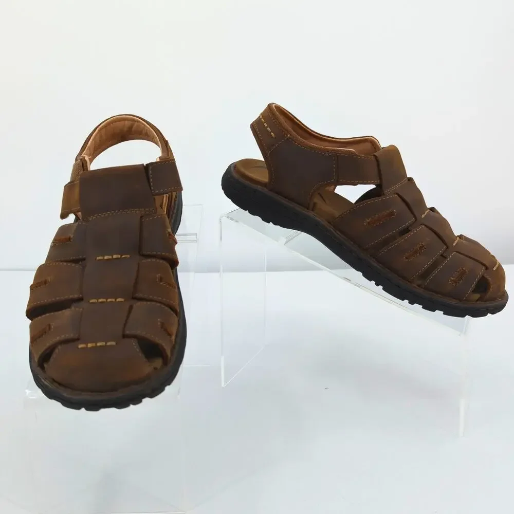 Abeo Sandals Mens 8 Brown Leather Burke Fisherman Bio System Neutral Footbed